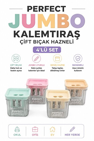 Artlantis Kalemtraş 4 Adet Hazneli Çift Bıcaklı Perfect Jumbo Kalem Açacağı P...
