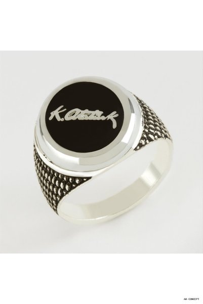 ZERO LAND CONCEPTA Men's Metal Ring with Mustafa Kemal Atatürk's Signature, S...