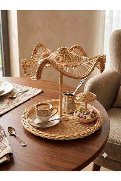 HİLALZEY ESARP SAL El örgüsü Rattan Yıldız detaylı dekoratif ve sunumluk Bali...