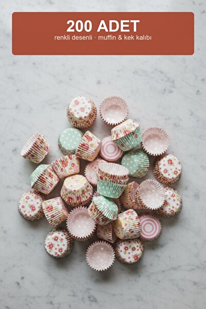 viracasa 200'lü Renkli Desenli Kağıt Muffin Kek Kalıbı Cupcake Kapsülü Pişirm...