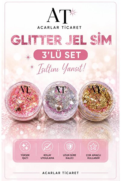Acarlar Ticaret Yüz ve Vücut Glitter Jel Sim 3'lü Set | Holografik Kına Düğün...