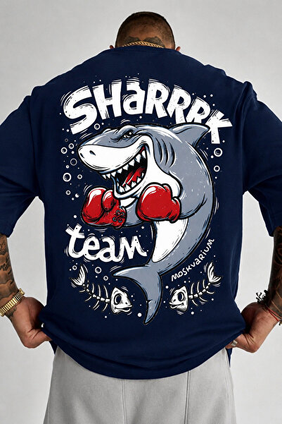 OVER HEAD Men's Sharkk Printed Oversized T-Shirt