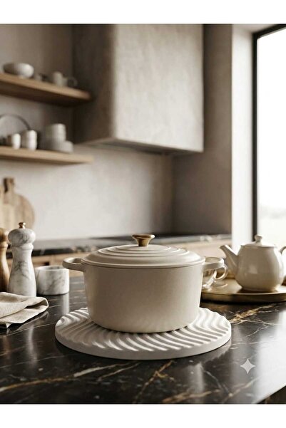 Gizem Design Products Beyaz Dalga Desenli Mutfak Nihalesi Tencere Çaydanlık A...