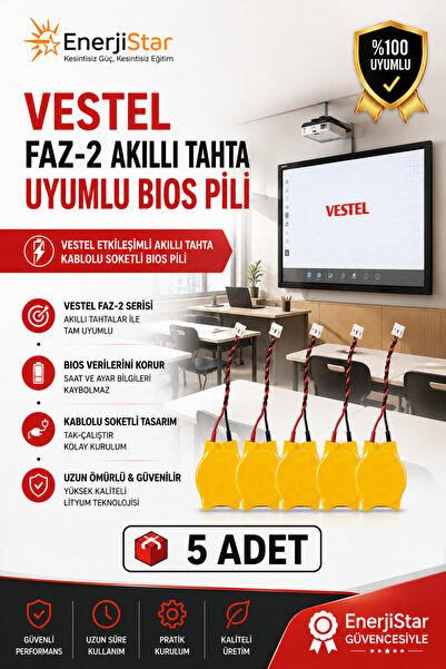EnerjiStar Vestel Etkileşimli Faz-2 Akıllı Tahta CR2032 Kablolu Soketli Bios Pili 5 Adet