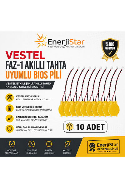 EnerjiStar Vestel Etkileşimli Faz-1 Akıllı Tahta CR2032 Kablolu Soketli Bios Pili 10'lu