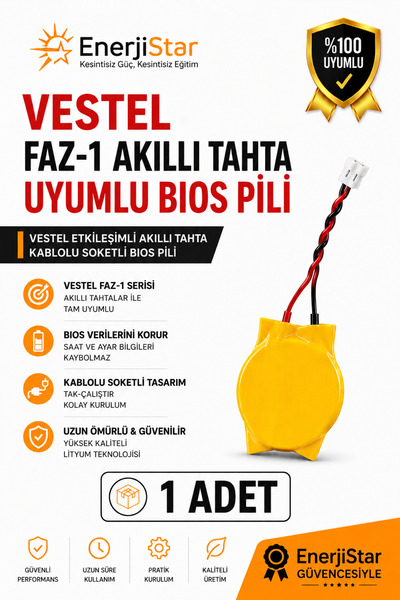 EnerjiStar Vestel Etkileşimli Faz-1 Akıllı Tahta CR2032 Kablolu Soketli Bios Pili