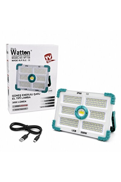 Watton Turkuaz COB 200W LED Şarjlı Portatif Projektör 3000 Lümen Kamp ve Çalı...