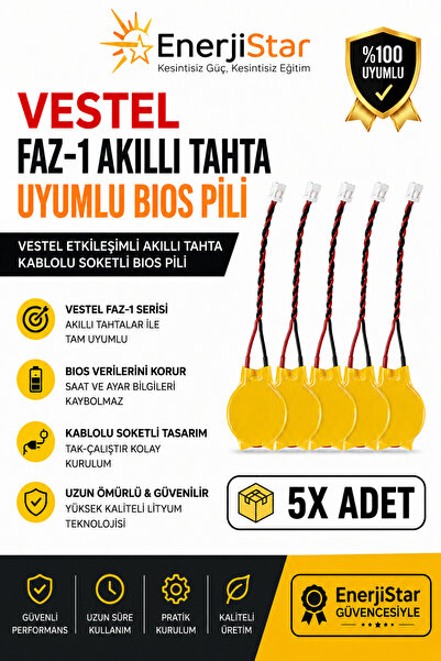 EnerjiStar Vestel Etkileşimli Faz-1 Akıllı Tahta CR2032 Kablolu Soketli Bios Pili 5 Adet