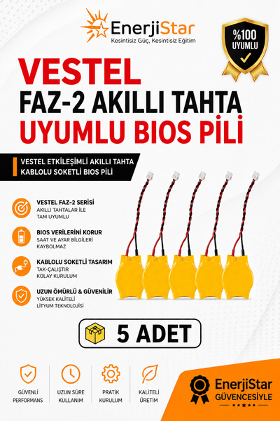 EnerjiStar Vestel Etkileşimli Faz-2 Akıllı Tahta CR2032 Kablolu Soketli Bios Pili 5 Adet