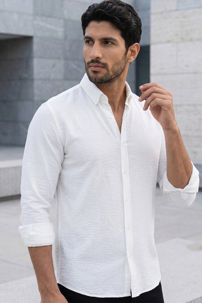 modaberry Men's White Pera Linen Shirt – Summer Comfortable Fit Stylish Shirt