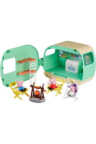 Peppa Pig Üç Küçük Domuzcuk Karavan Oyun Seti, 3 Figürlü, Evie Dahil, 3 Yaş v...