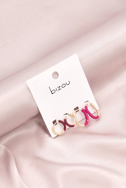 Bizou Women 2 Pairs Epoxy Huggie Earrings, Dark Pink/Brown