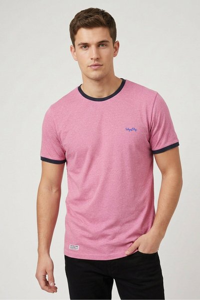 Tokyo Laundry Men Crew Neck Short Sleeve Heather T-Shirt, Pink