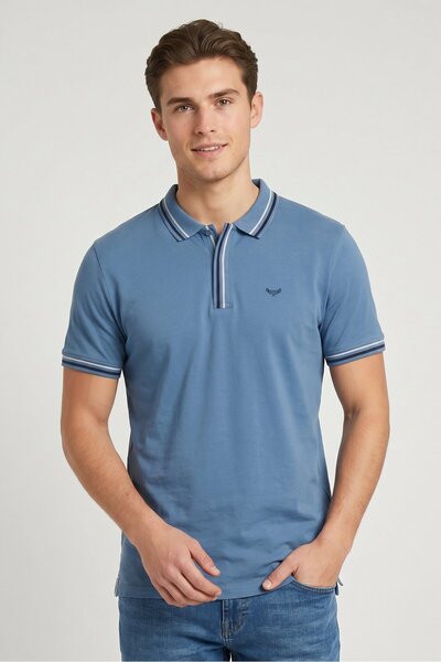 Threadbare Men Regular Fit Embroidered Logo Short Sleeve Polo Shirt, Slate Blue