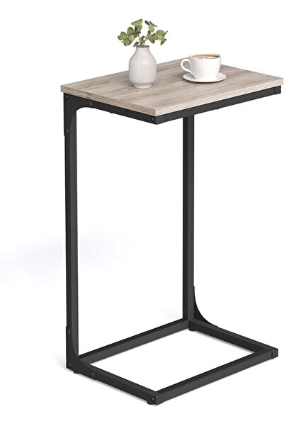 GENERAL Vasagle End Table, Metal and Particleboard, C-Shaped, Glides under Fu...