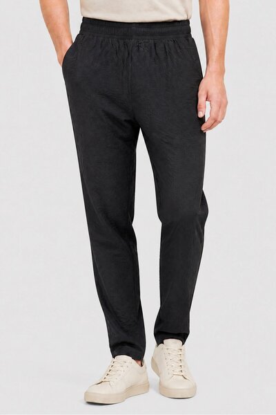 Brave Soul Men Regular Fit Textured Track Pants, Black