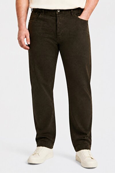 Brave Soul Men Regular Fit Washed Non-Stretchable Wide Leg Denim, Dark Olive