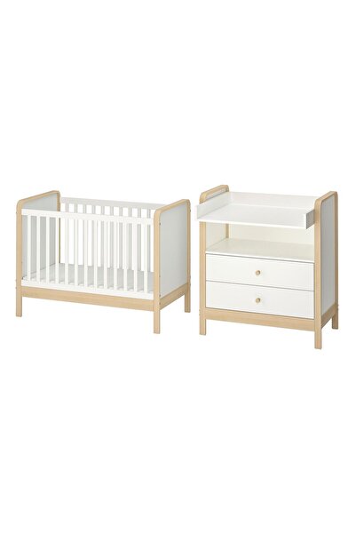 IKEA Modern Beyaz Bebek Karyolası 60x120 cm Ahşap Sağlam Bebek Odası Mobilyas...