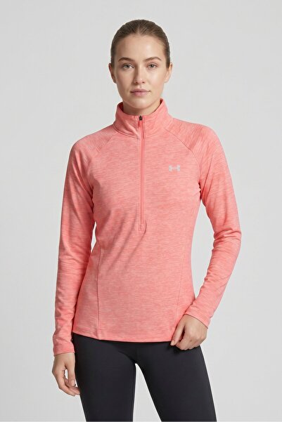 Under Armour بلوزة تدريب نسائية بأكمام طويلة وقصة واسعة، باللون الوردي الممزوج