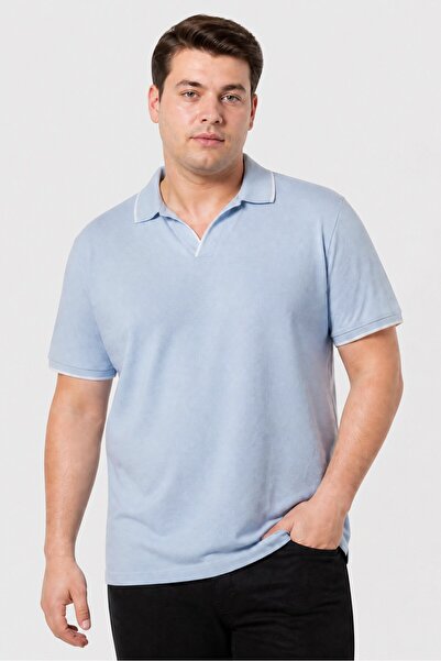 Brave Soul Men Regular Fit Solid Short Sleeve Polo Shirt, Sky Blue
