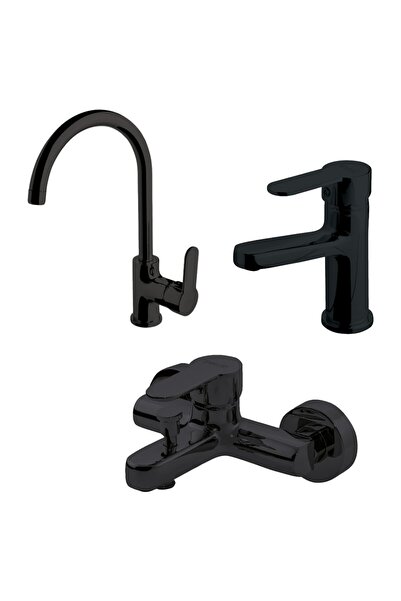 Newarc Domino Siyah Evye Lavabo Banyo Bataryası Set 971531B-971521B-971511B