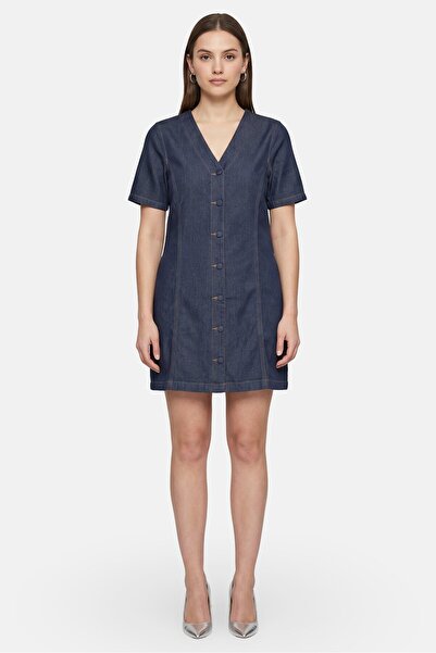 Threadbare Women Solid Denim Mini Dress, Blue