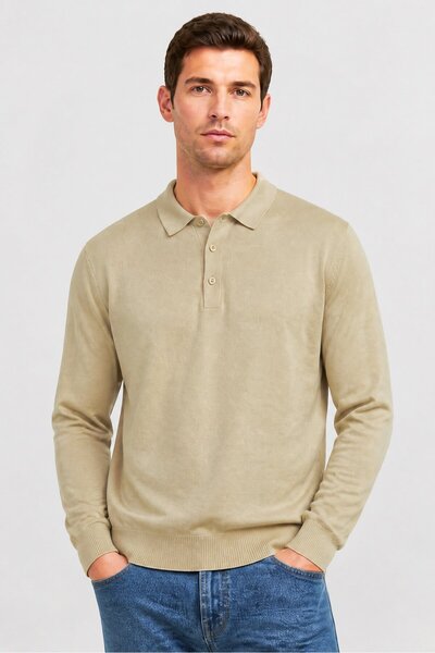 Brave Soul Men Spread Collar knitted Sweater, Beige