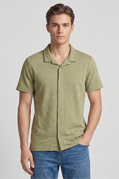 Threadbare Men Regular Fit Short Sleeve Textured Casual Shirt, Sage Green