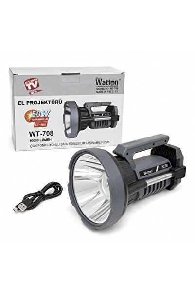 Watton WT-708 50W 1000 Metre Uzun Menzilli Şarjlı Profesyonel Projektör ve El...