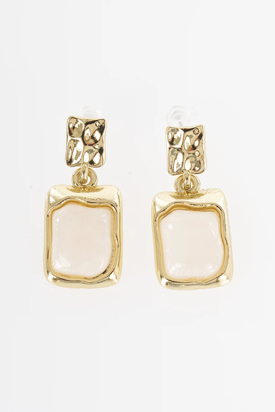 Kayra White Stone Vintage Earrings Gold