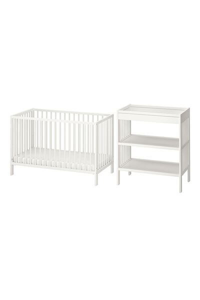 IKEA Modern Beyaz Bebek Karyolası 60x120 cm Ahşap Sağlam Bebek Odası Mobilyas...