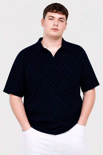 Brave Soul Men Regular Fit Textured Short Sleeve Polo Shirt, Navy