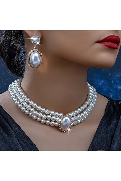 Choice 1Set Stylish Imitation Pearl Necklace and a Pair of Stylish Imitation ...