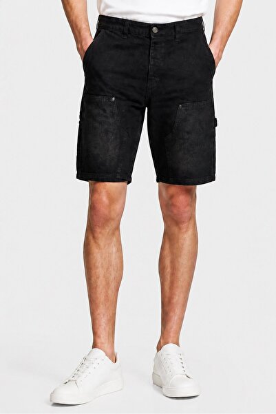 Brave Soul Men Loose Fit Washed Cargo Shorts, Black