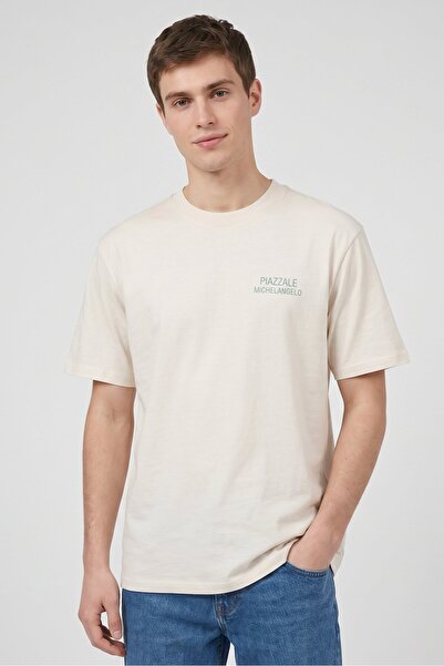 Threadbare Men Crew Neck Short Sleeve Graphic Print T- Shirt, Off White