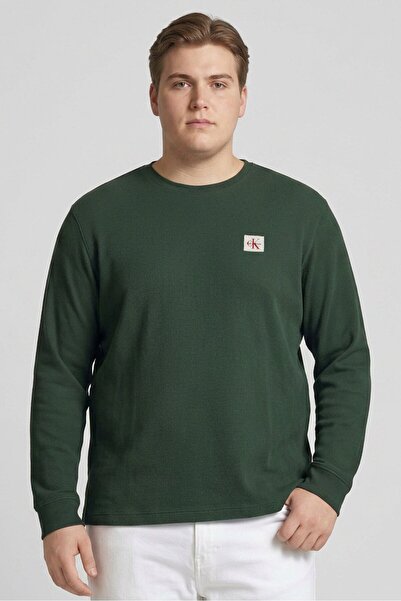 Calvin Klein Jeans Men Crew Neck Textured Long Sleeve Sweatshirt, Green