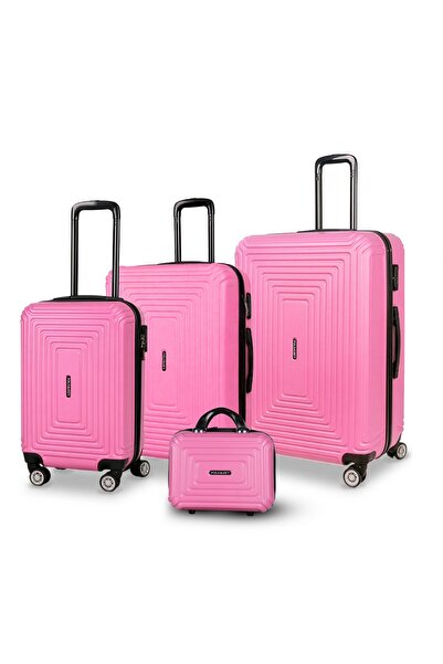 POLO&SKY Altuğ Model Pembe Renk Abs 4'lü Kabin Boy + Orta Boy + Büyük Boy Mak...