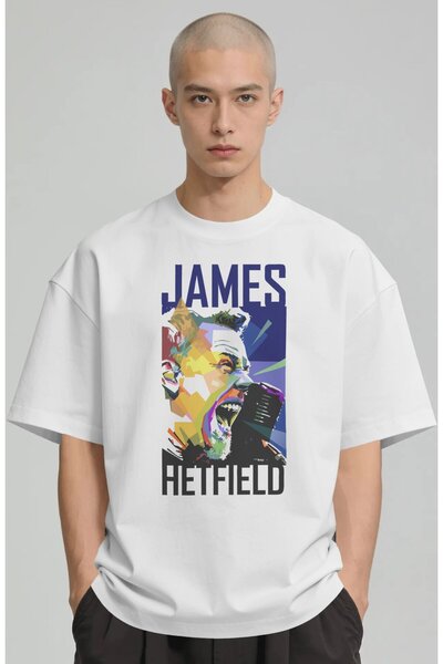 SEVBANO Tricou premium supradimensionat unisex cu imprimeu James Hetfield Roc...