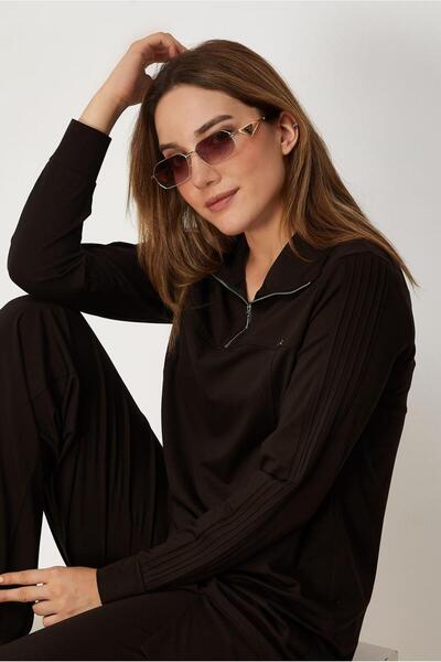 Alvina Sports Sweatsuit Set - Brown - Plain