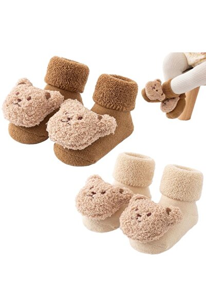 STARSTAR Thick soft baby socks with bear design 2-pack S 0-1yr - suitable for...