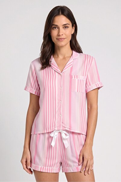 Bebe Women 2 Pcs Stripe Short Sleeve Pyjama Set, Multicolor
