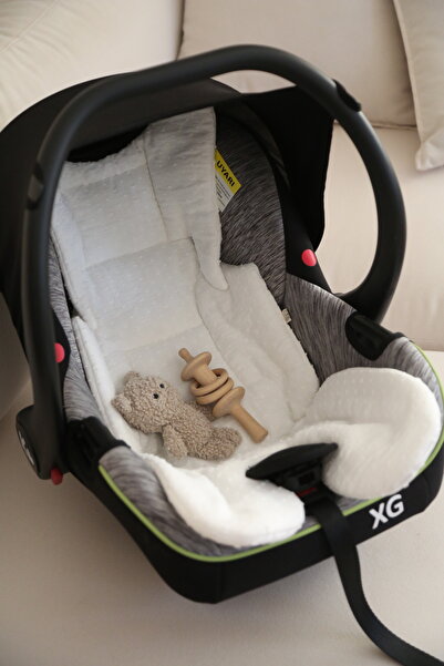 BabyKAR Pom-Pom Stroller Cushion 100% Cotton Muslin - White