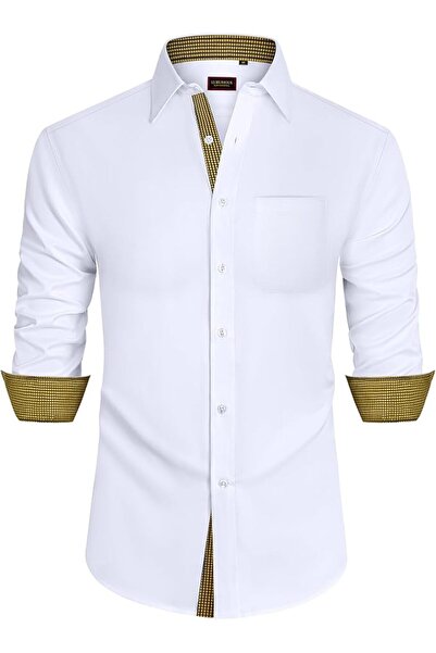 GENERAL Leon Nardo Men's Long Sleeve Formal Dress Shirts Casual Button down S...