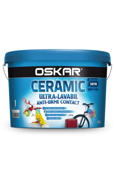 Oskar Vopsea ultralavabila Ceramic satin, interior/exterior, alb, 8,5 L