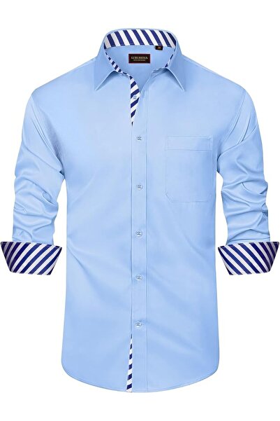GENERAL Leon Nardo Men's Long Sleeve Formal Dress Shirts Casual Button down S...