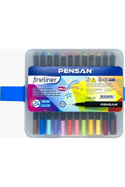 Pensan Fineliner 0.4 mm İnce Uçlu Keçeli Kalem 24 Renk 24'lü Set Şeffaf Kapak...