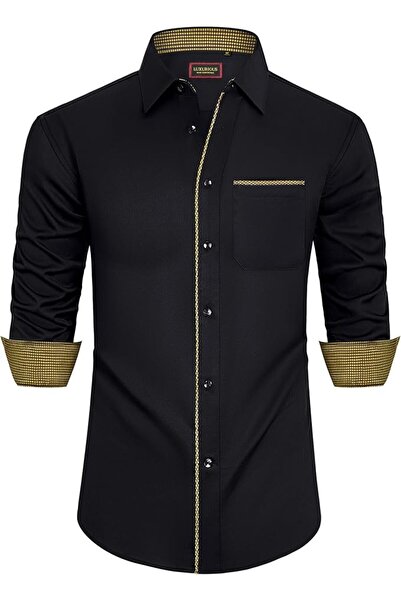GENERAL Leon Nardo Men's Long Sleeve Formal Dress Shirts Casual Button down S...