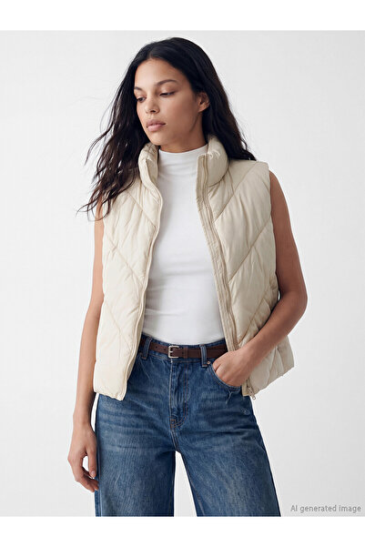 LC Waikiki Alita City Lcw Vision Beige Quilted Women's Puffer Vest with a Dif...