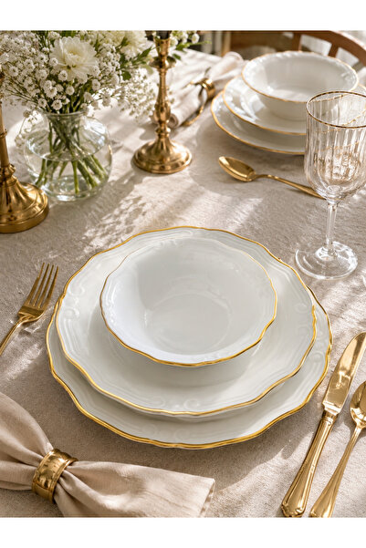 LOZA HOME RELIEF GOLD | 24 PARÇA | 6 KİŞİLİK | PORSELEN YEMEK TAKIMI | GOLD