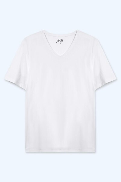 Brix Tricou de bază pentru bărbați, cu decolteu în V, din elastan, alb